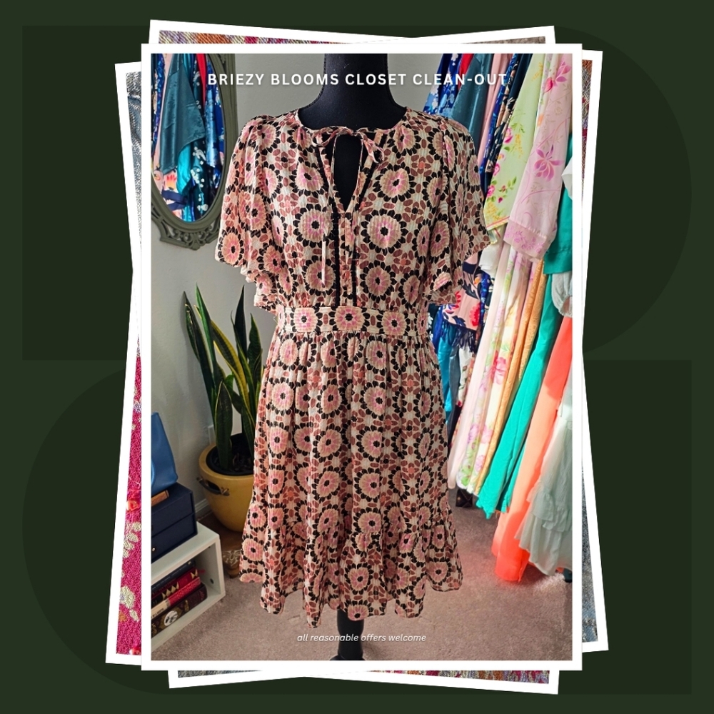 kate spade Pink and Black Floral Midi Dress